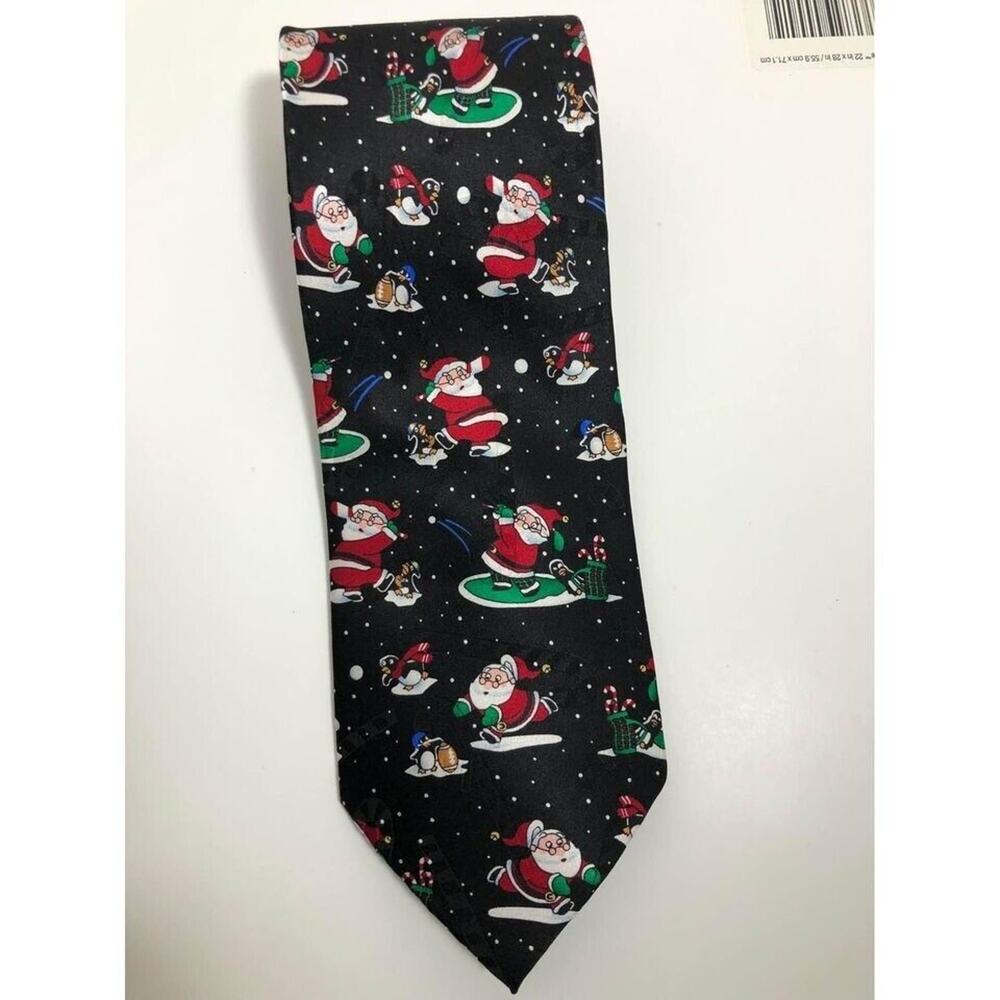 Hallmark Specialties Santa Christmas Golfing Neck Tie Ice Skating